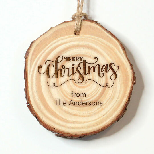 Merry Christmas Scroll Real Wood Ornament